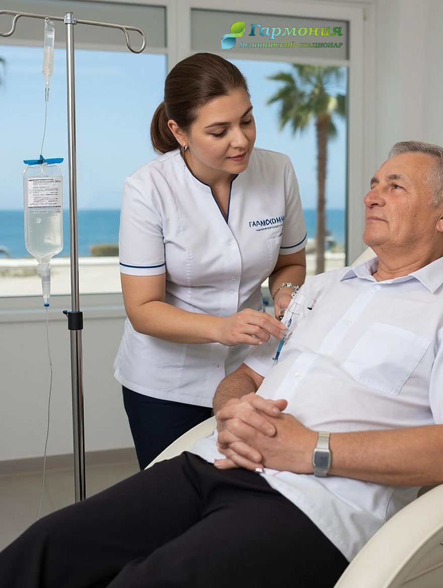 Врач и пациент с капельницей на фоне берега Могилёва